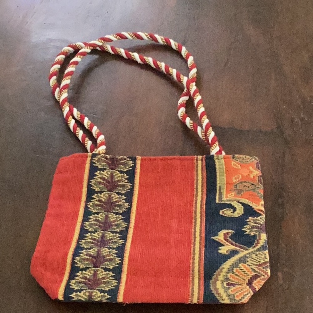 Red and Gold Shoulder Bag with Intricate Patterns and cute cord handles